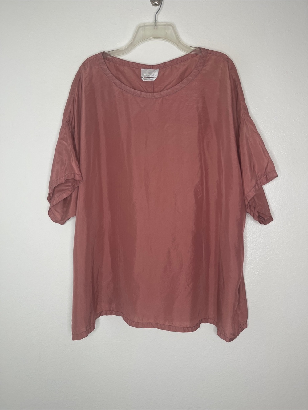 Voyage By MARINA RINALDI Short Sleeve 100% Silk Pink Casacca Blouse Size 20